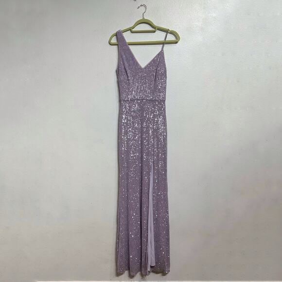 Aqua Lavender Sequined Asymmetrical Maxi Gown Sz 4 NWT - Picture 2 of 13